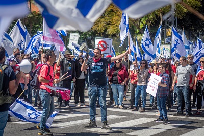 Civilian protests in the city of Rehovot Israel against the planned changes of Israeli government to the high court of justice